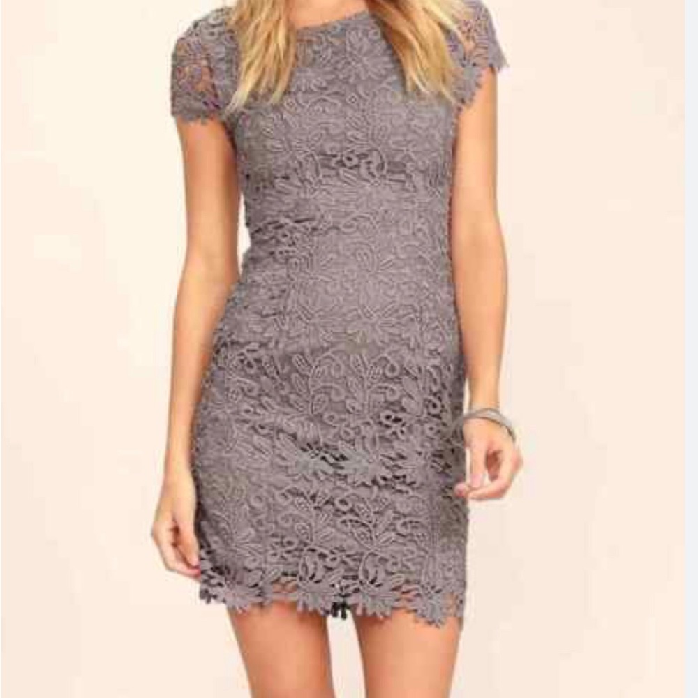 Lulus Hidden Talent Backless Gray Lace Embroidered Sleeveless Mini Dress Size S